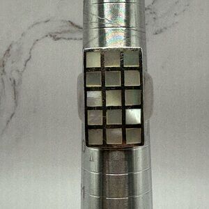 Mother of Pearl Checkered Silver Ring